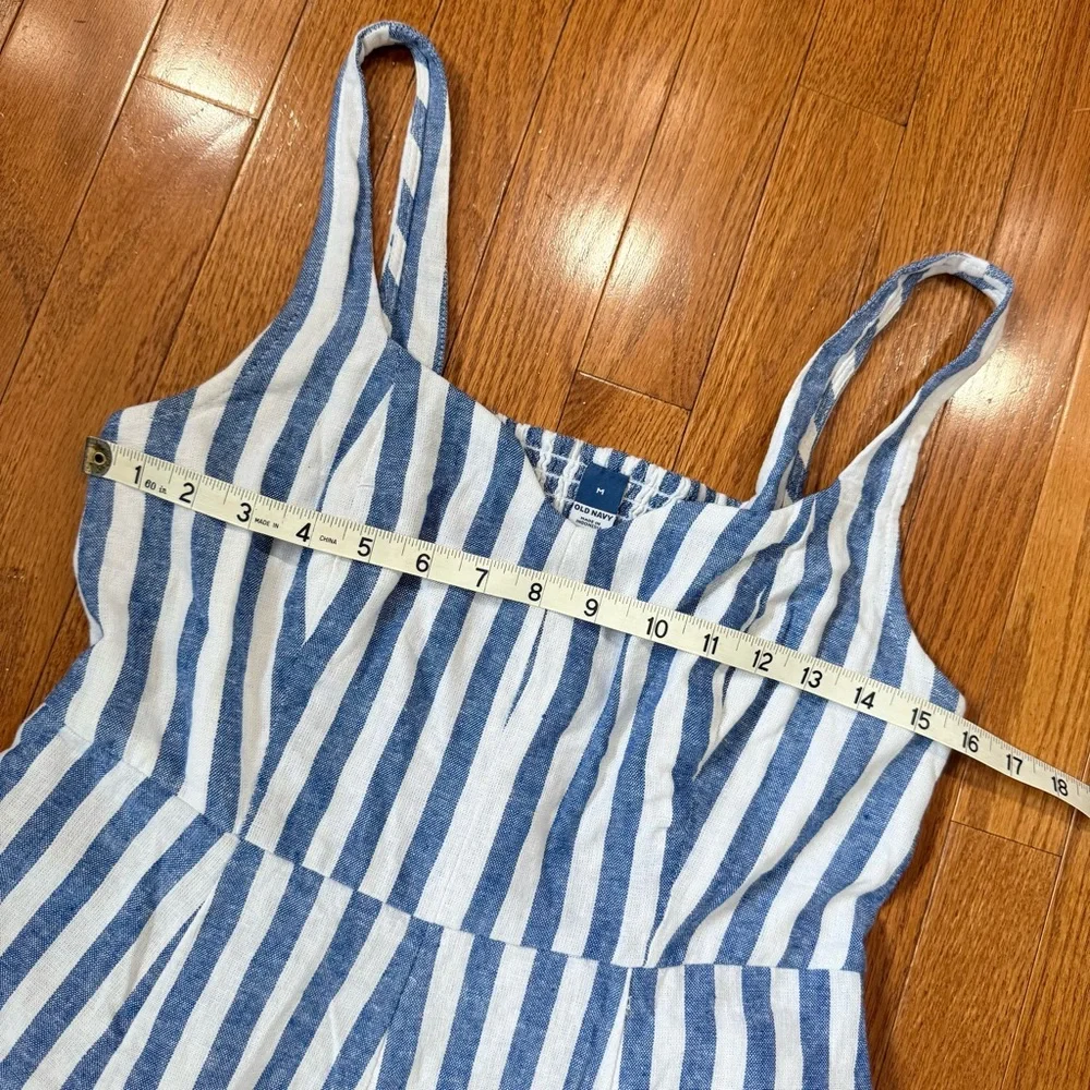 Old Navy Striped Midi Fit & Flare Linen Dress Women’s Medium Blue White Coastal - Picture 6 of 7